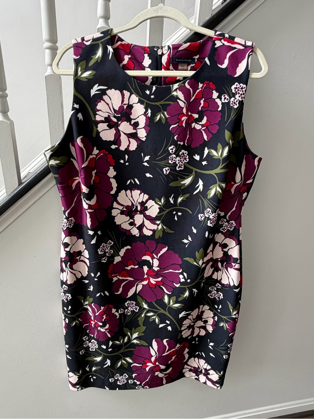 Tommy Hilfiger Navy Sleeveless Floral Shift Dress with Plum and Cream Blooms
